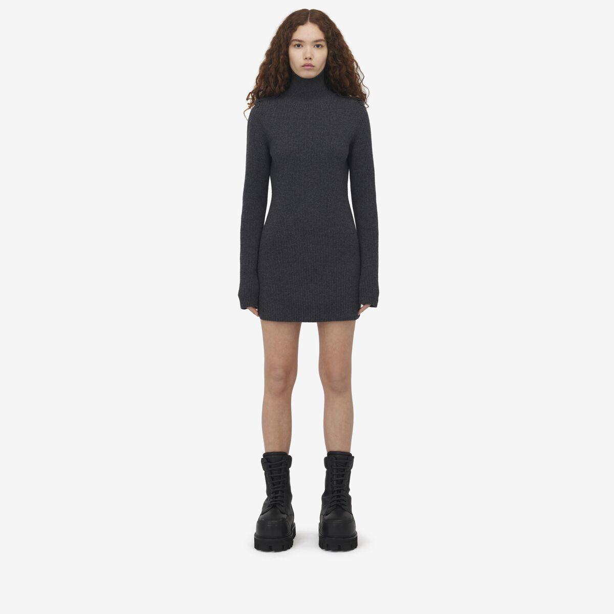Alexander McQueen Women's Silver Ribbed Knit Mini Dress - XXL (Wool & Cashmere)
